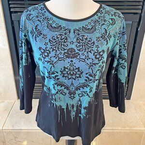 Marietta Floral Pattern 3/4 Sleeve Top. L